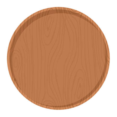 Cartoon nature wooden kitchenware utensil round shallow plate with wood grain textureのイラスト素材