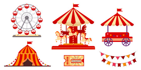 Collection of isolated circus objects playground carousel ferris wheelのイラスト素材