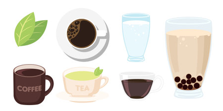 Collection set of drink object coffee cup water glass bubble teaのイラスト素材