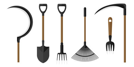 Collection set of garden tool shovel sickle reaping hook rakeのイラスト素材
