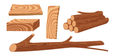 Collection set of cartoon isolated wood timber objectsのイラスト素材