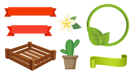 Collection set of nature frame decoration object flower leaf cactus bannerのイラスト素材