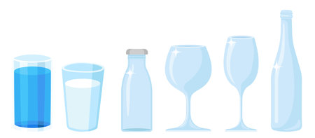 Collection set of cartoon glass bottle and cupのイラスト素材