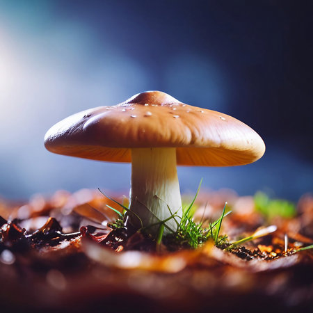 Close up mushroom in the forest, created with generative AI technologyの素材