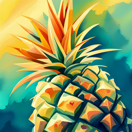 Watercolor pineapple illustration background image, created with generative AI technologyの素材