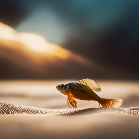 Close up of small fish under the sea, created with generative AI technologyの素材