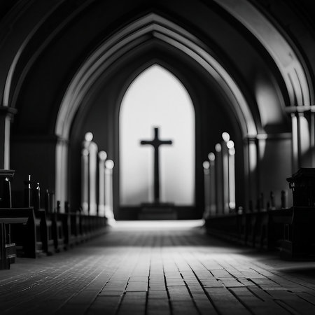 Monotone color church interior, created with generative AI technologyの素材