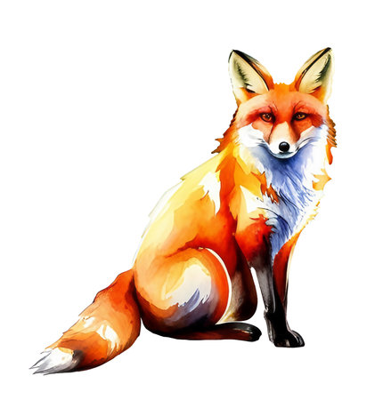 Watercolor animal fox, created with generative AIの素材