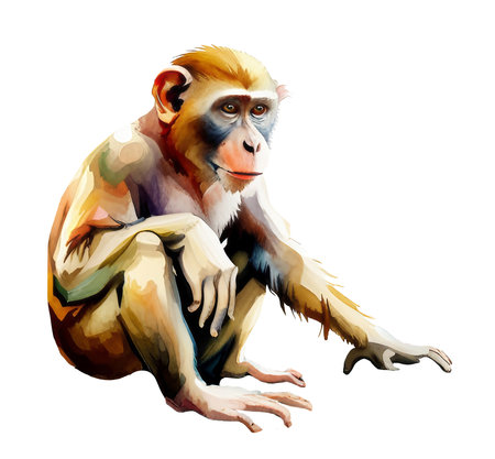 Watercolor animal monkey, created with generative AIの素材