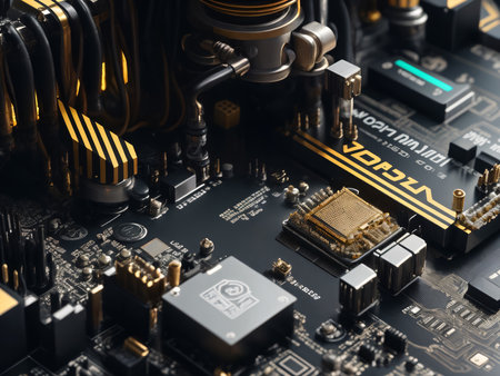 Photo realistic close up of electric circuit motherboardの素材