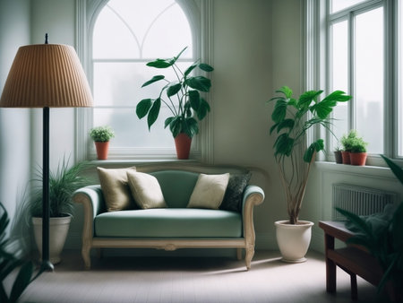Retro vintage style interior sofa chair green plant potの素材