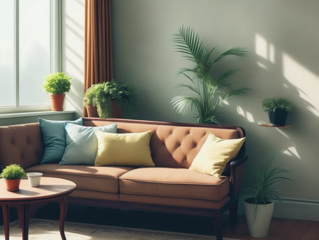 Retro vintage style interior sofa chair green plant potの素材