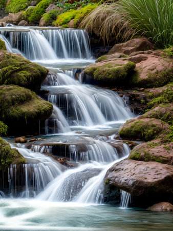 Beautiful nature landscape view of creek waterfall in the forestの素材