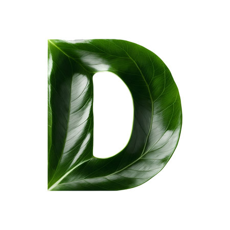 Green leaf typography text design uppercase alphabet Dの素材