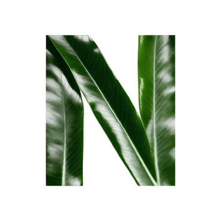 Green leaf typography text design uppercase alphabet Nの素材
