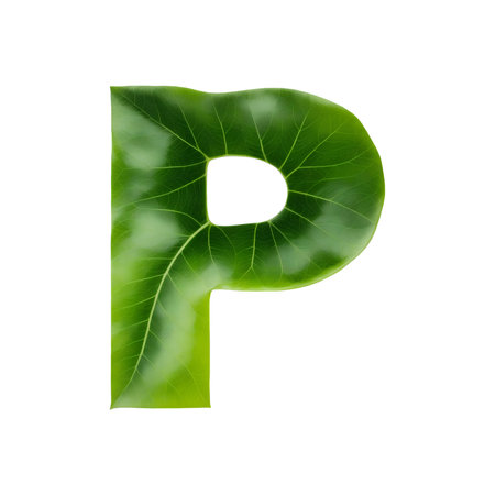 Green leaf typography text design uppercase alphabet Pの素材