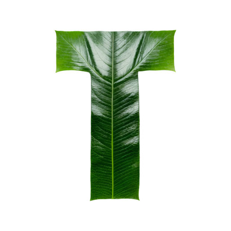 Green leaf typography text design uppercase alphabet Tの素材