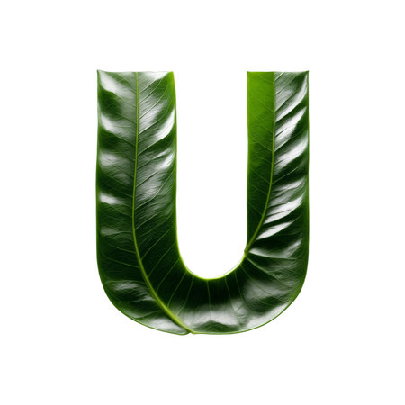 Green leaf typography text design uppercase alphabet Uの素材