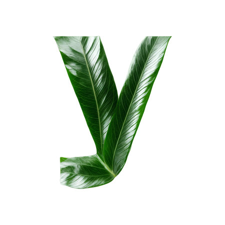 Green leaf typography text design lowercase alphabet yの素材