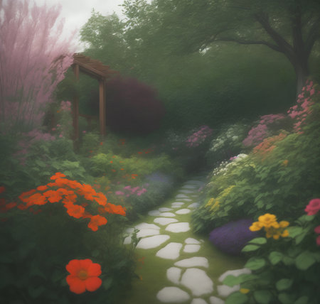 Illustration european botanic garden nature flower plantの素材