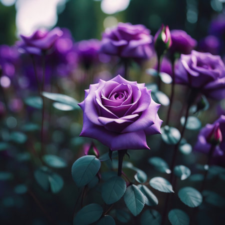 Nature botanic garden purple rose flower, short DOF blurry backgroundの素材