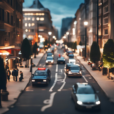 Miniature toy city street view tilt-shift effectの素材