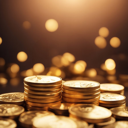 Realistic photo piles of luxury weathy golden coinの素材