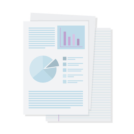 Paper documents pie chart cartoon illustrationのイラスト素材