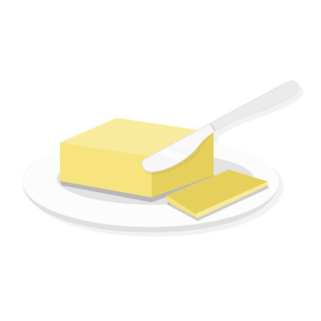 Butter on a white plate cartoon illustrationのイラスト素材