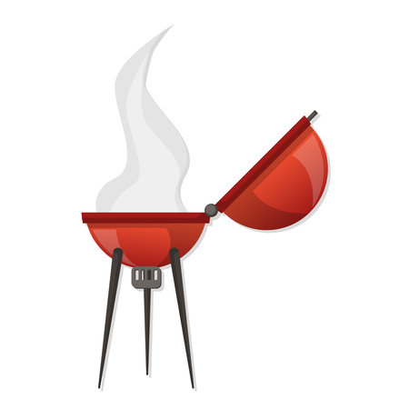 Red charcoal BBQ grill stove cartoon illustrationのイラスト素材
