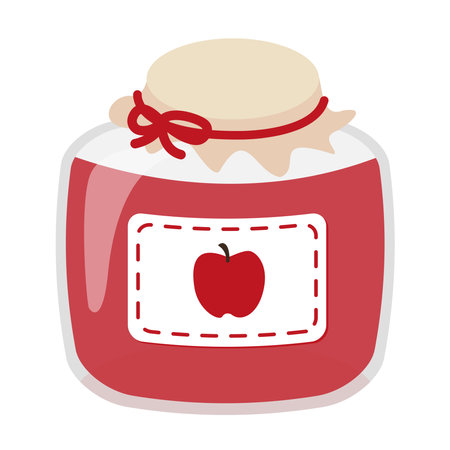 Red apple jam in a glass bottle cartoon illustrationのイラスト素材