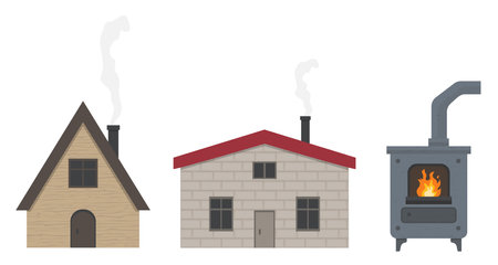 Collection of Autumn forest themed small house and fireplaceのイラスト素材