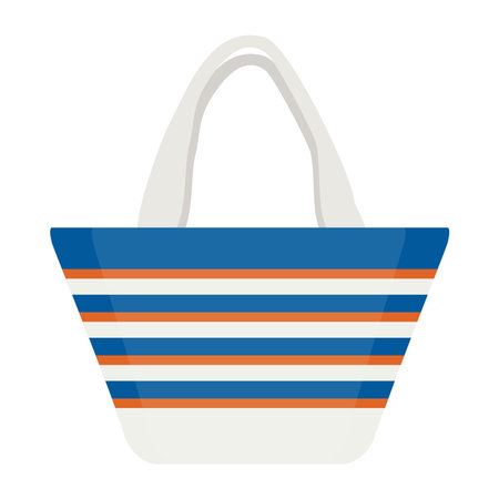 Striped Beach Tote Bag with Blue and Orange Pattern Vector Illustration Imageのイラスト素材