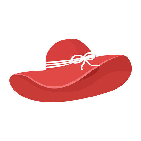 Elegant Red Wide Brimmed Hat with White Ribbon Vector Illustration Imageのイラスト素材