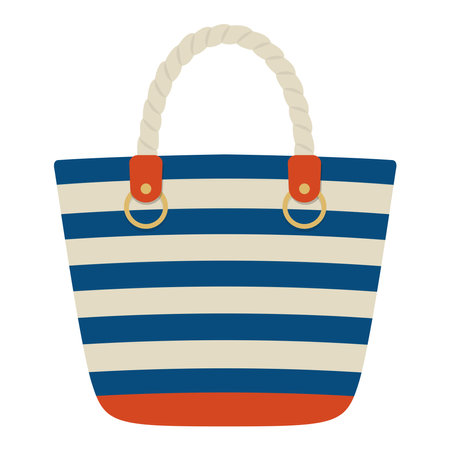 Nautical Striped Beach Bag with Rope Handles Vector Illustration Imageのイラスト素材