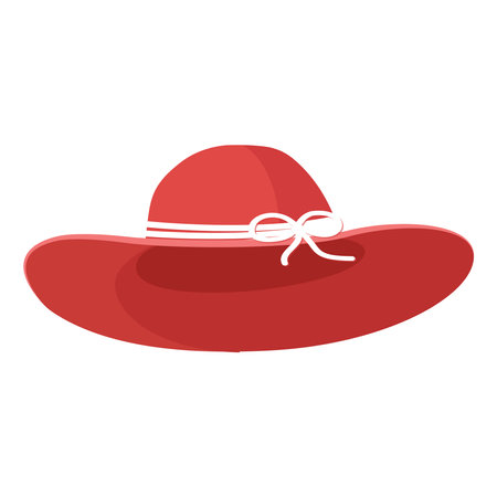 Elegant Red Wide Brimmed Hat with White Ribbon Vector Illustration Imageのイラスト素材