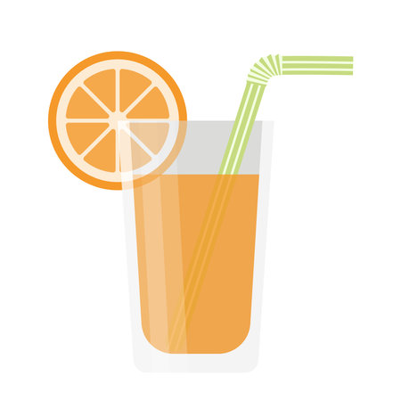 orange juice in glass with straw and slice cartoon illustrationのイラスト素材
