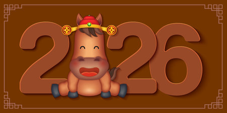 2026 Happy Chinese new year of cartoon cute horseのイラスト素材