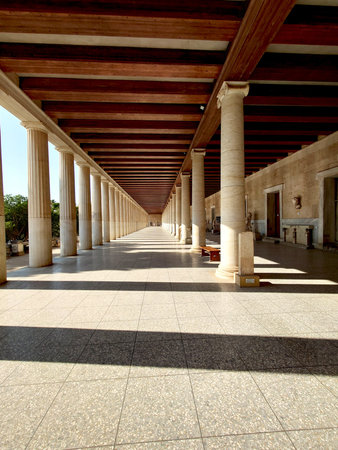 Ancient Athens Colonnade Walkway Near Roman Agoraの写真素材
