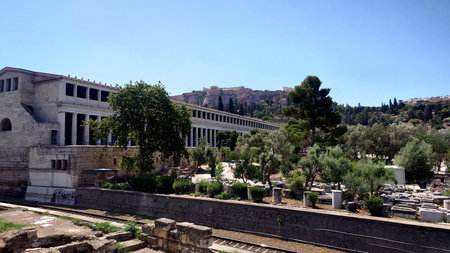 Athens Acropolis View From Roman Agora Ancient Ruins