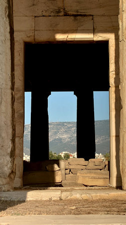 Ancient Roman Agora Doorway Columns In Athens Greeceの写真素材