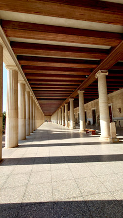 Ancient Athens Colonnade Walkway Near Roman Agoraの写真素材