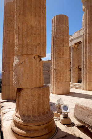 Ancient Acropolis Marble Columns Interior in Athens Greece
