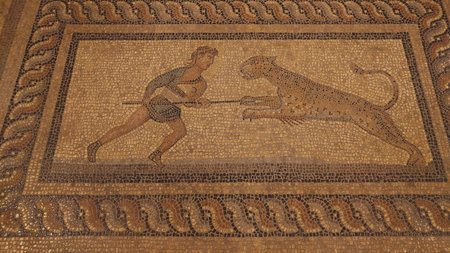 Ancient Roman Hunting Mosaic Floor Inside Palace of the Grand Master Rhodes, Greece