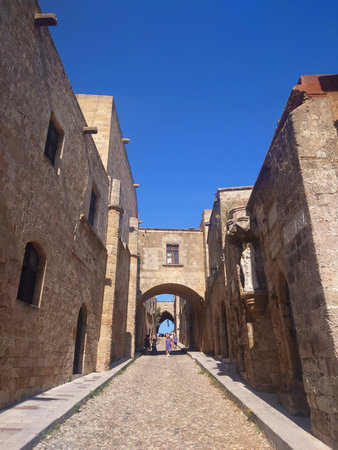 Street of the Knights in Rhodes Old Town Greeceの写真素材