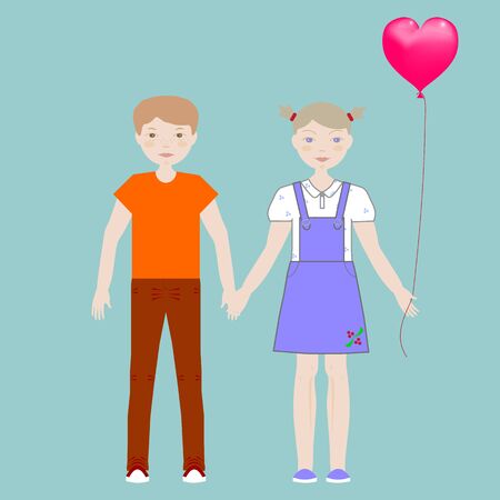 boy and girl holding handsのイラスト素材