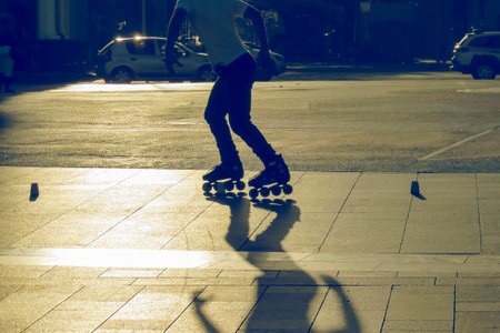 Young man having fun with your skateboardsの写真素材