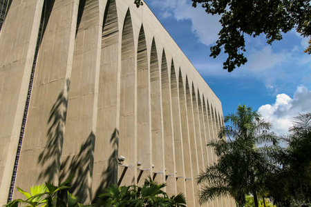 Geometric details of the façade in concreteの写真素材