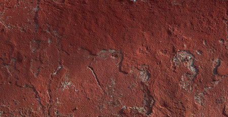 Texture of old red paint on the wall of the buildingの写真素材
