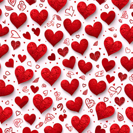 Seamless pattern of red hearts on a white backgroundの素材